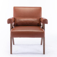 George Oliver Accent Chair, Kd Rubber Wood Legs With Walnut Finish. Pu Leather Cover The Seat