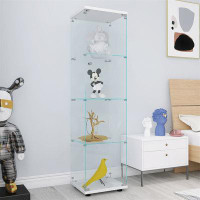 Brayden Studio Lighted 4 Shelves Glass Cabinet Glass Display Cabinet With One Door, White