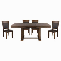Gracie Oaks Transitional 5Pc Dining Set Table With Self-Storing Leaf And Faux Leather Upholstered 4X Side Chairs