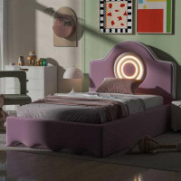 Ivy Bronx Full Size Upholstered Platform Bed with LED Headboard, Pink