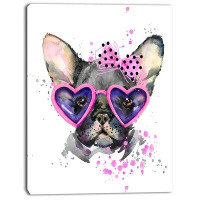 Design Art 'Cute Dog with Pink Glasses' Painting Print on Wrapped Canvas