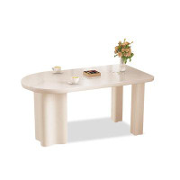 George Oliver 55.12" White Rectangular Sintered Stone Dining Table