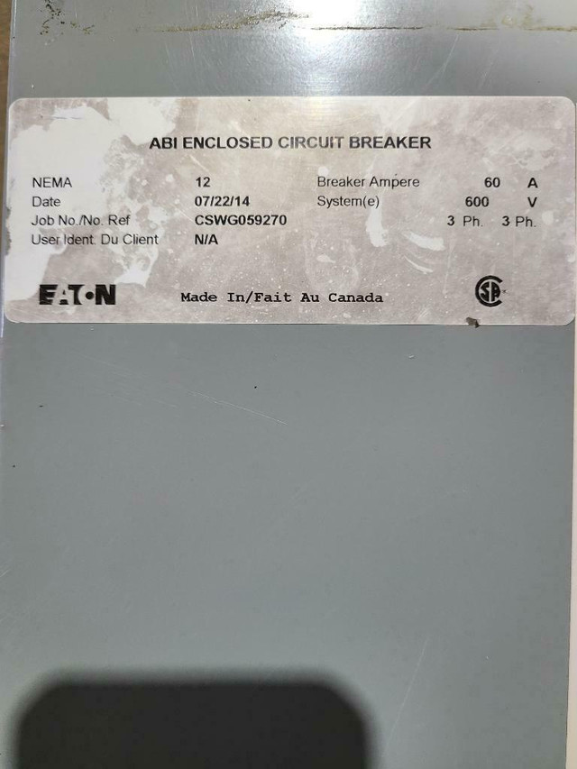 Eaton 60 AMP Circuit Breaker in panel, ABI Enclosed Circuit Breaker in Other Business & Industrial - Image 4