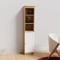 Hokku Designs Bathroom Cabinet, Storage Cabinet With 3 Open Shelves Single Door, Floor Freestanding Tall Linen Cabinet,