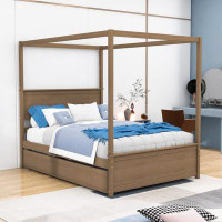 Lark Manor Abdul-Qaadir Full Size Wood Canopy Bed With Twin Trundle Bed