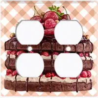 WorldAcc Metal Light Switch Plate Outlet Cover (Layered Chocolate Strawberry Cake - Double Duplex)