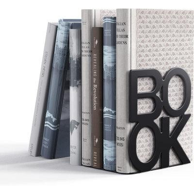 Ebern Designs Decorative Metal Book Ends Supports For Bookrack Desk, Unique Appearance Design,Heavy Duty in Desks