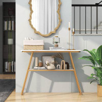 Mercer41 Mercer41 44'' Long Narrow Couch Table 2-tier Console Table Entryway Table Withstorage&golden