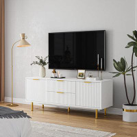 Mercer41 White TV Stand For 65+ Inch TV, Modern Living Room Entertainment Center With Storage Cabinets