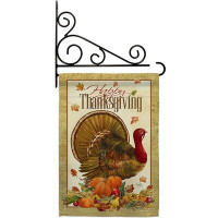 Breeze Decor Thanksgiving Turkey - Impressions Decorative Metal Fansy Wall Bracket Garden Flag Set GS113049-BO-03