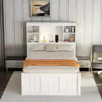 Latitude Run® Platform Bed With Storage Headboard, Charging Station, Trundle And 3 Drawers