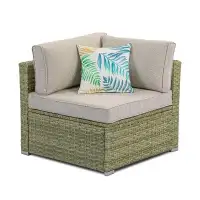Wade Logan Outdoor Furniture Add-On Right Corner Chair For Expanding Wicker Sectional Sofa Set With White Thick Cushions
