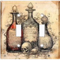 WorldAcc Metal Light Switch Plate Outlet Cover (Halloween Potion Bottles Biege - Double Toggle)