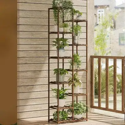 Arlmont & Co. Large Wood Plant Rack Corner Flower Stand Tiered Plant Holder for Multiple Plants Pots