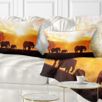 Made in Canada - East Urban Home African Elephants Walking at Sunset Lumbar Pillow