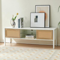 Bay Isle Home™ 54.33" Rattan TV Cabinet With Variable Color Light Strip, Double Sliding Doors For Storage,  Adjustable S