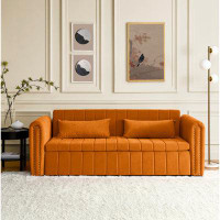 Mercer41 Elegant 3-in-1 Sleeper Sofa: Modern 3-seater With Copper Nail Trim, Pull-out Bed, Drawers & Pillows
