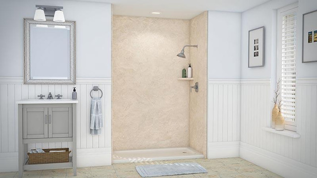 Creme Travertine Shower Wall Surround 5mm - 6 Kit Sizes available ( 35 Colors and Styles Available ) **Includes Delivery in Plumbing, Sinks, Toilets & Showers - Image 3