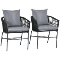 Bay Isle Home™ Boho Rope Woven Patio Chairs Set of 2 with Cushions Dark Grey