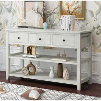 Red Barrel Studio Red Barrel Studio 3-tier Wood Console Table With 3 Drawers And Shelves, Narrow Long Sofa Entryway Tabl