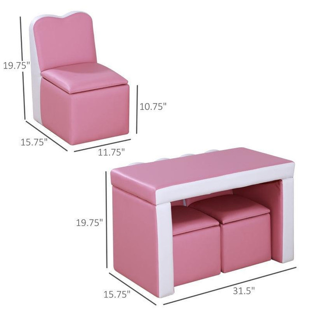 KIDS SOFA SET 2-IN-1 MULTI-FUNCTIONAL TODDLER TABLE CHAIR SET 2 SEAT COUCH STORAGE BOX SOFT STURDY in Toys & Games - Image 3