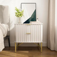 Everly Quinn Latitude Run® 19 Inch Nightstand,modern End Table With 2 Drawers,2 Tier Side Table With Gold Legs For Bedro