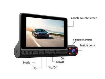 HD1080P 3 Lens (Front+Inner+rear) Car DVR 4 inch IPS touch screen night vision recorder car camera_Black color,L909 in Security Systems - Image 2