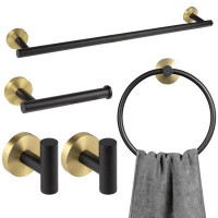 NIERBO 11.8inch Towel Bar Matte Black And Brushed Gold 5-piece Bathroom Hardware Set, Wall Mounted