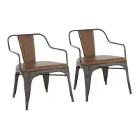 wendeway Oregon Industrial Accent Chair In Antique Metal And Espresso Faux Leather - Set Of 2