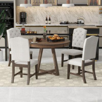Red Barrel Studio 5-Piece Retro Functional Dining Set, Round Table With A 16"W Leaf And 4 Upholstered Chairs For Dining