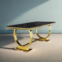 House of Hampton Black And Gold Dining Table With Circle Base