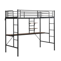 17 Stories Metal Twin Loft Bed With Desk And Storage Shelves