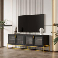 Mercer41 Elegant Black 70.87'' Tv Stand: Wood Media Console With Shelf, Durable Metal Legs For Living Room Entertainment