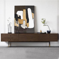 LORENZO Modern simple light luxury solid wood TV cabinet small apartment walnut wood color.