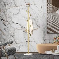 Koala Company Metal Coat Rack Freestanding Coat Tree Clothes Stand With 6 Hooks,Gold+White Marble