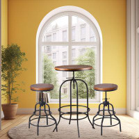 Williston Forge SET OF 3,  Bar Table (37.4"-45.3") & 2 Backless Stools (20.47"-26.77") Set For Pub Kitchen Dining Living