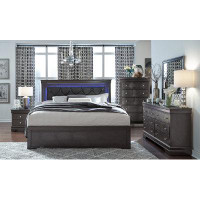 Red Barrel Studio Metinaro 78'' KING BED, GREY CROCODILE PU WITH LED TOUCH LIGHT HEADBOARD - BOX SPRING REQUIRED
