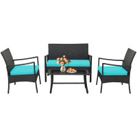 Winston Porter Winston Porter 4pcs Patio Rattan Pe Wicker Furniture Conversation Set W/ Sofa Chair & Table