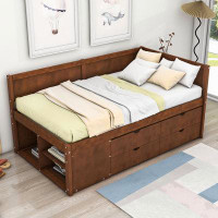 Red Barrel Studio Kouta Wood Daybed with Drawers and Shelves