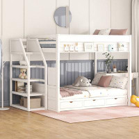 Harriet Bee Wood Full Size Convertible Bunk Bed With Storage Staircase