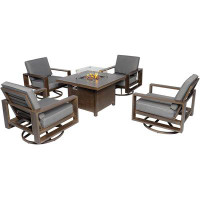 Hokku Designs 5 Piece Patio Dining Set 41.34’’ Fire Pit Table with 4 Swivel Chair