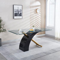 House On Tree Rectangular Glass Top Dining Table, Modern Design Rectangular Room Table For Home