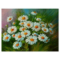Made in Canada - Design Art 'Heavily Textured Daisies Floral' Oil Painting Print on Wrapped Canvas