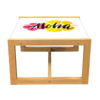 East Urban Home East Urban Home Aloha Coffee Table, Brush Stroke Effect Typography With Hibiscus Flower Motifs, Acrylic