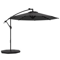 Arlmont & Co. 9.5' Offset Patio Umbrella Weighted Solar LED Parasol, Dark Grey