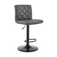 Hokku Designs TDC 24" Grey And Black Faux Leather And Iron Swivel Low Back Adjustable Height Bar Chair