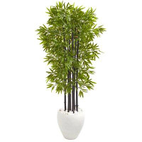 Bayou Breeze 5ft. Bamboo Artificial Tree with Black Trunks in White Planter UV Resistant (Indoor/Outdoor)