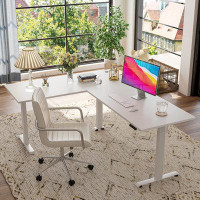 Accentuations by Manhattan Comfort Modern  Triple Motor L-Shaped Standing Desk Electric Height Adjustable Elegant Worksp