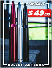 Grizzly Bullet Antenna - Black, Polished Silver, Iodized Red! FREE SHIPPING CANADA-WIDE