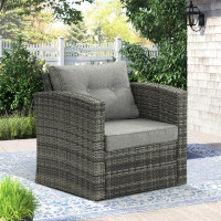 Winston Porter Comfortable Light Grey Single Sofa Chair Rattan Patio Outdoor Leisure